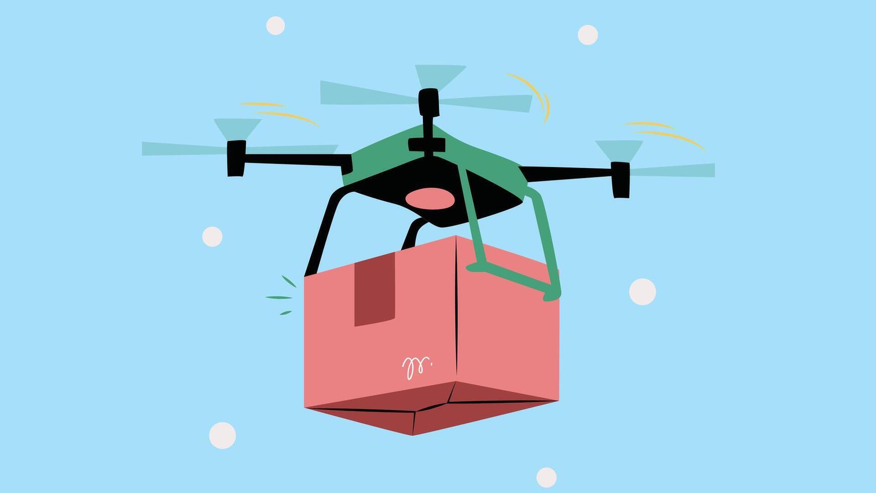 a drone holding a package in the air. The drone is flying steadily vector
