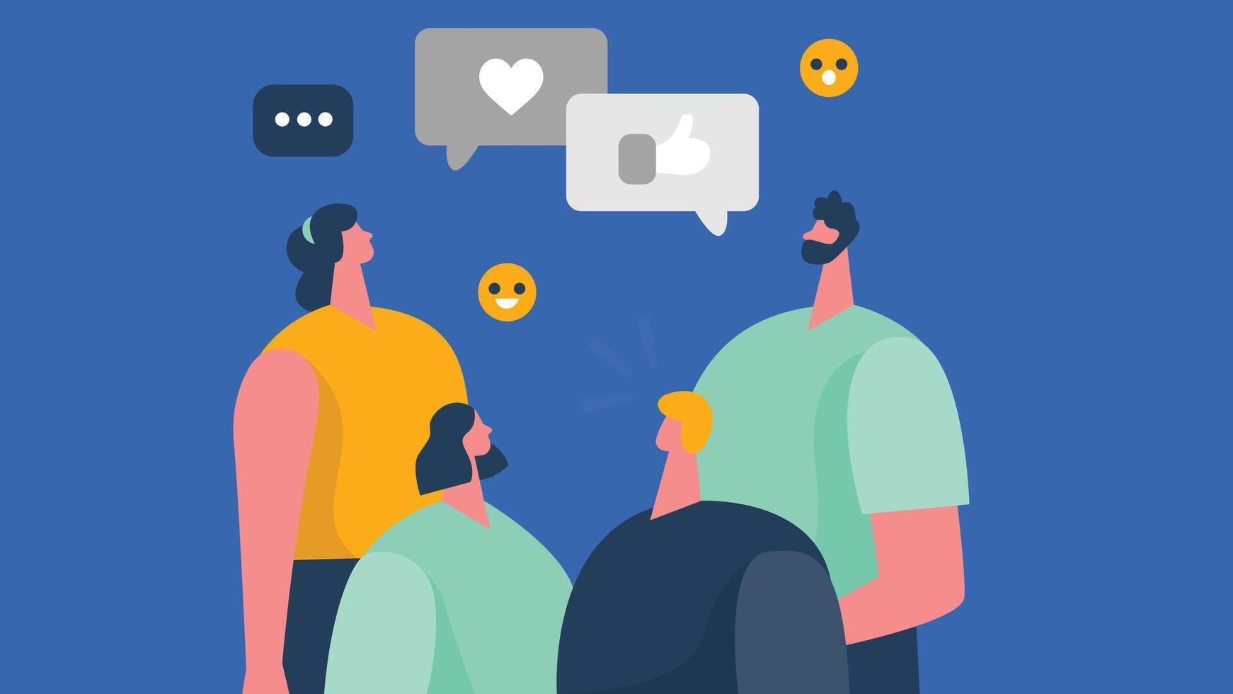 group of people sharing reactions as pop up representing social media vector