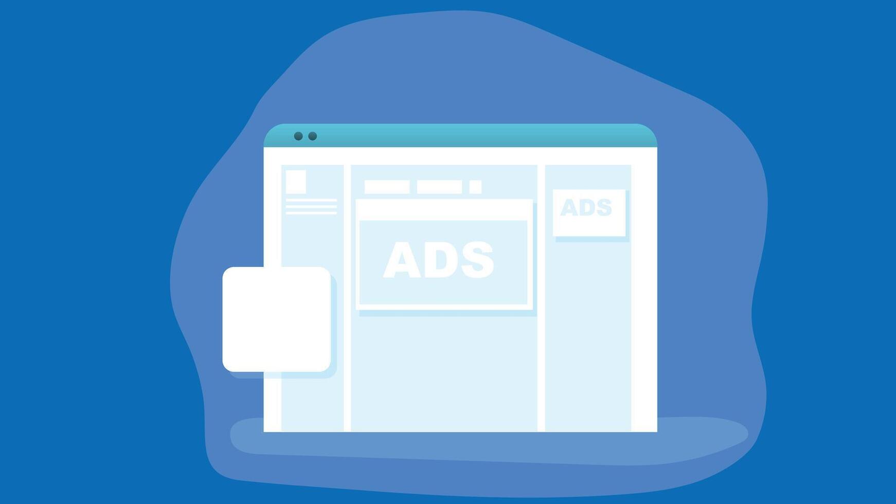 An illustration of a web browser window with an advertisement displayed on the screen. The browser window is shown in a typical rectangular shape, with the top bar vector