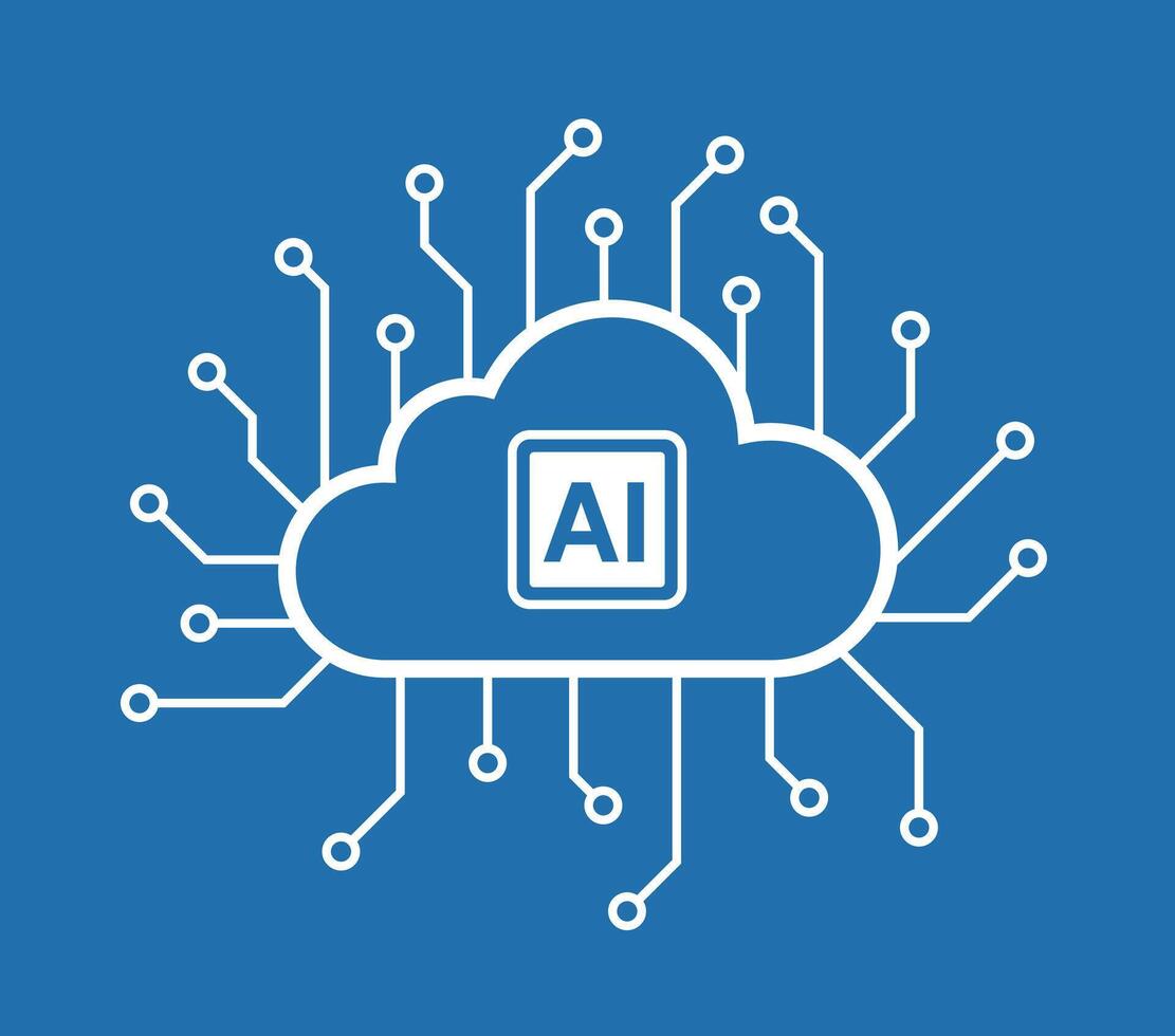 A cloud with a lot of wires coming out of it and the word AI on it vector