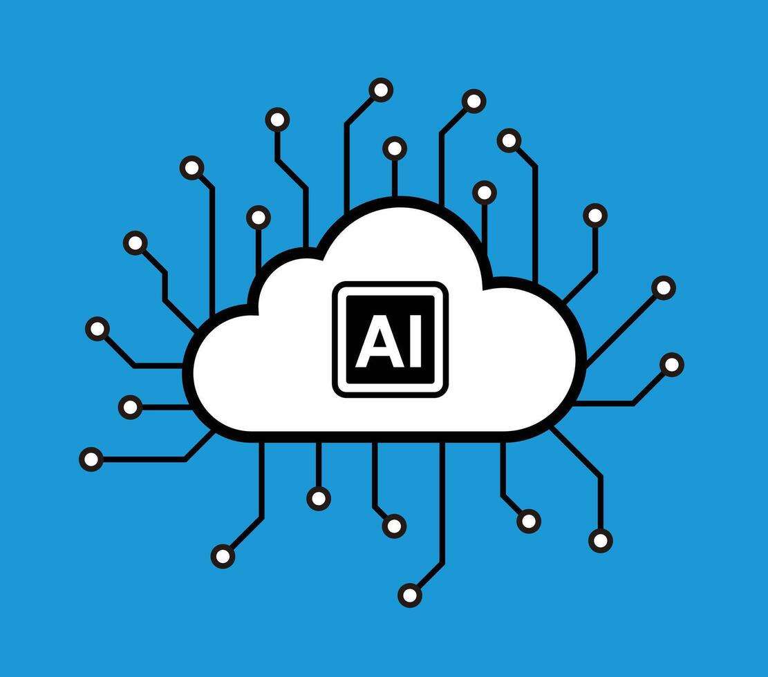 A cloud with a lot of wires coming out of it and the word AI on it vector