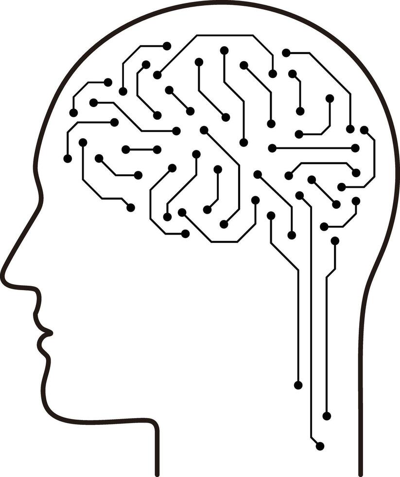 A brain with a lot of wires coming out of it vector