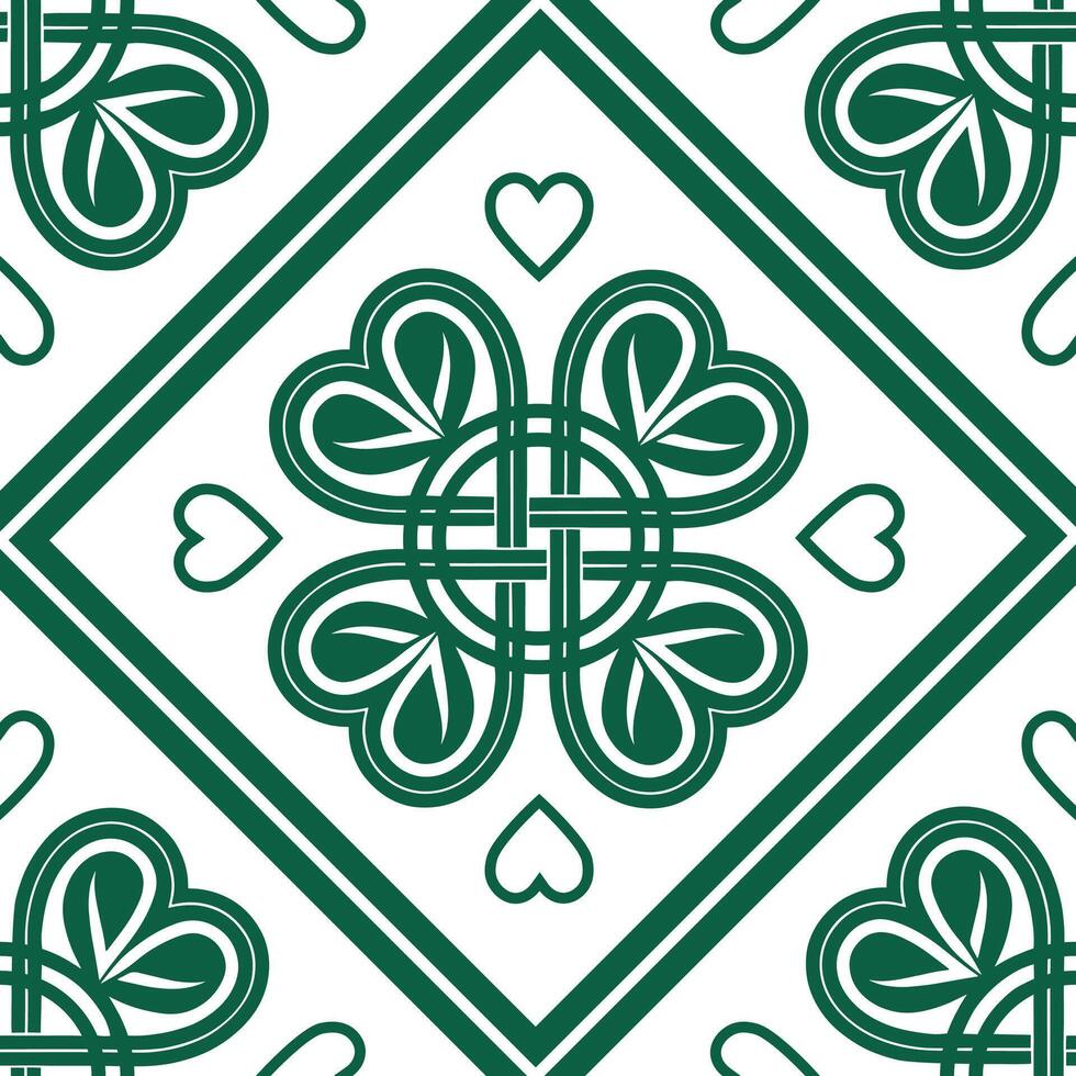 Four-leaf clover and traditional Celtic weaving pattern vector