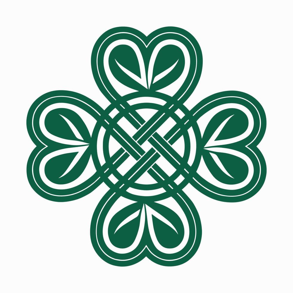 Four-leaf clover. Green Celtic knot symbol in authentic style on white background vector
