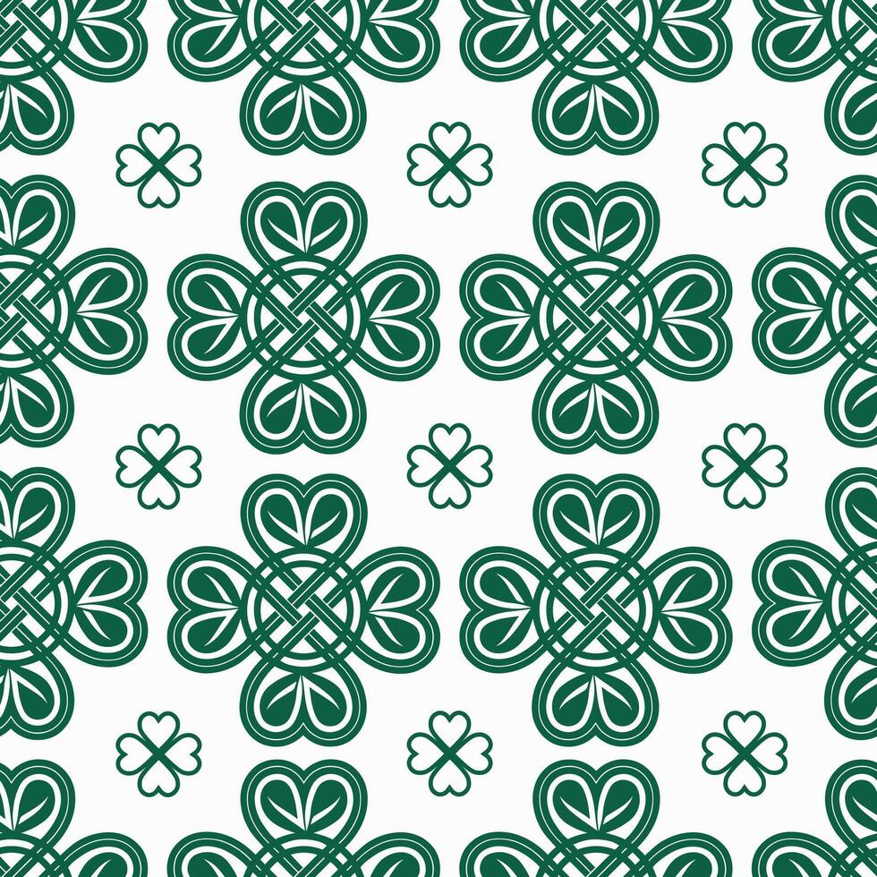 A charming pattern in the style of Celtic culture with knots and four-leaf clovers. vector