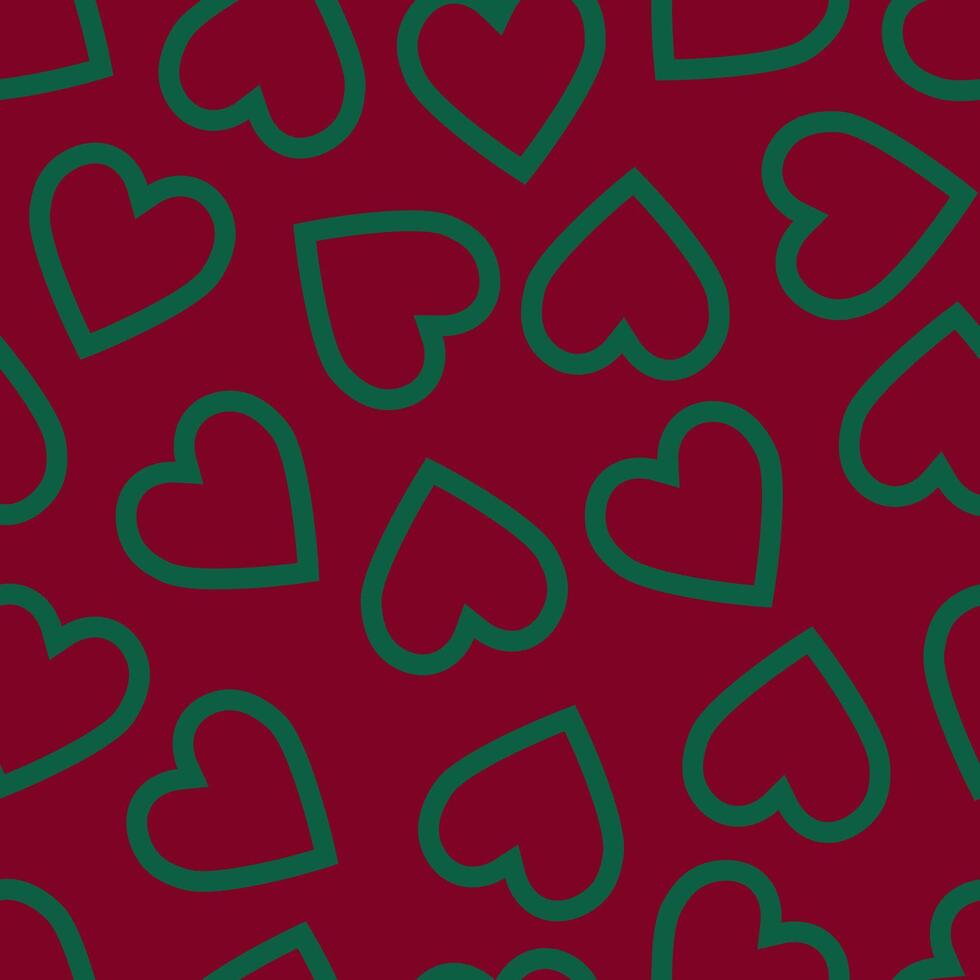 pattern with green hearts on red background.Valentines day vector