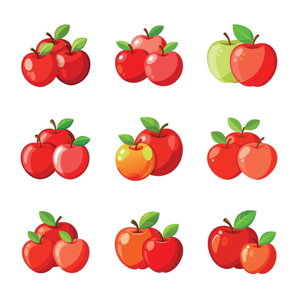 Apple fruit sticker set isolated on white vector