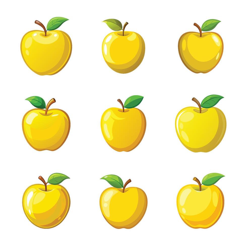 Yellow apple fruit set vector