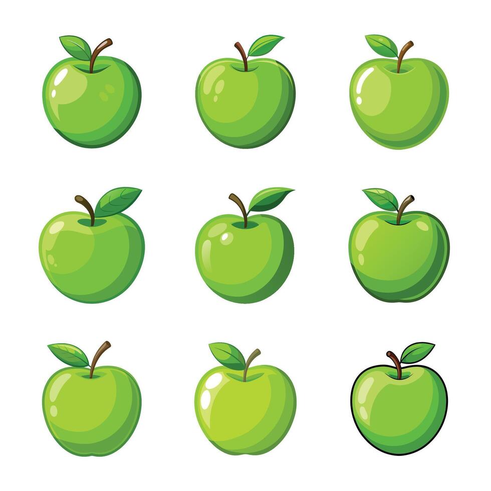 Green apple fruit set vector