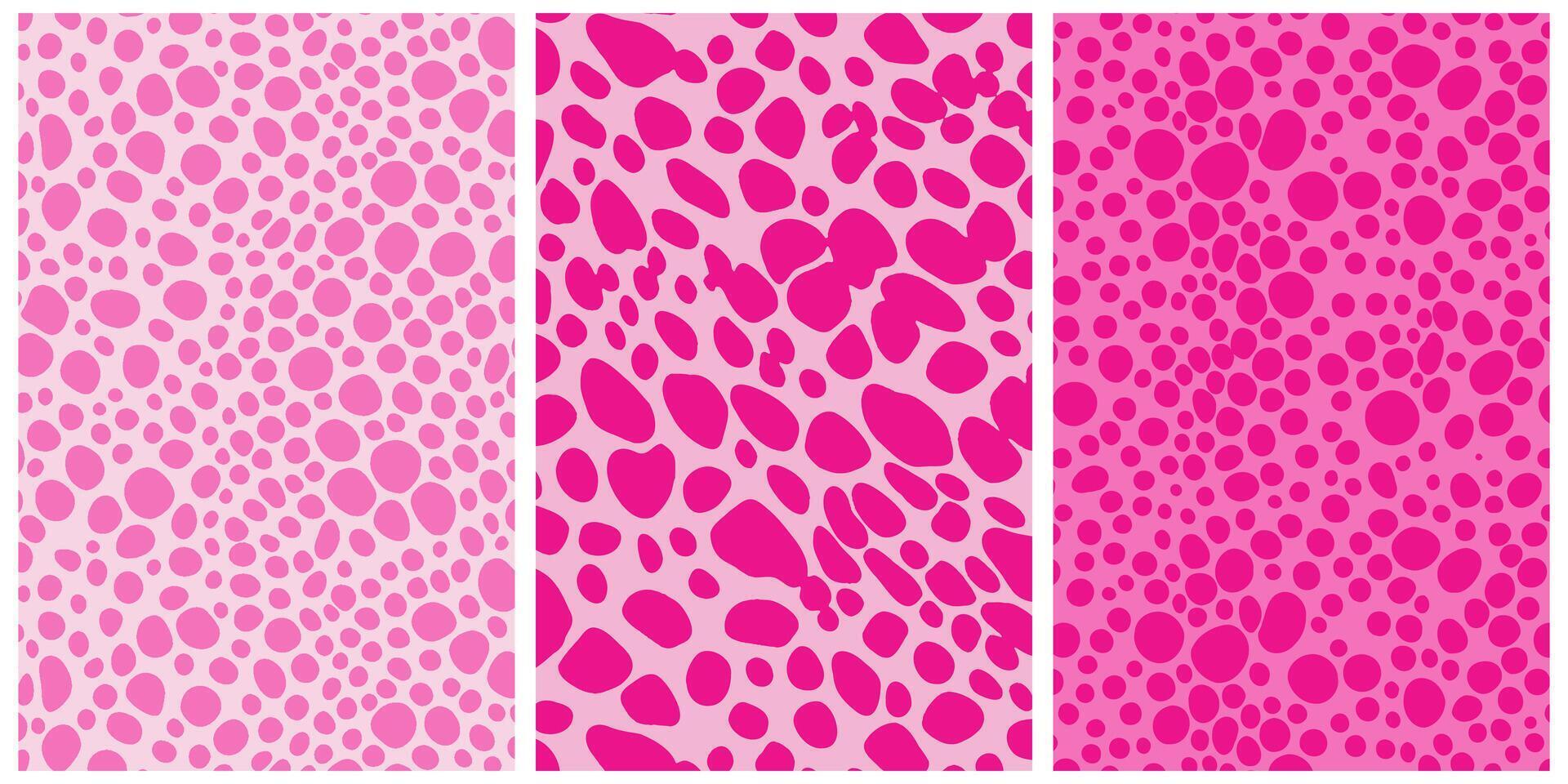 Animal skin seamless patterns. Bright pink spots. Abstract wild texture for fashion, textile, wallpaper, and design projects. Modern and bold decorative background. vector