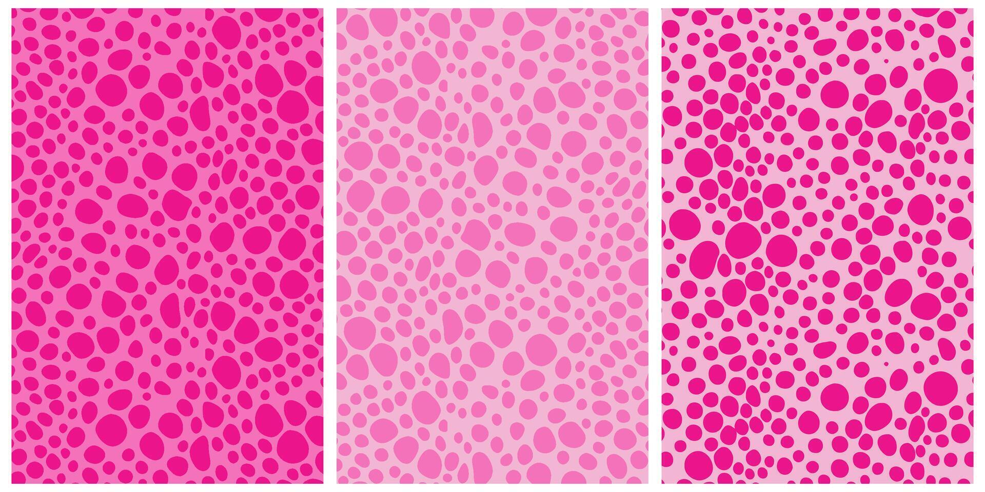 Animal skin seamless patterns with bright pink spots. Abstract wild texture for fashion, textile, wallpaper, and design projects. Modern and bold decorative background. vector
