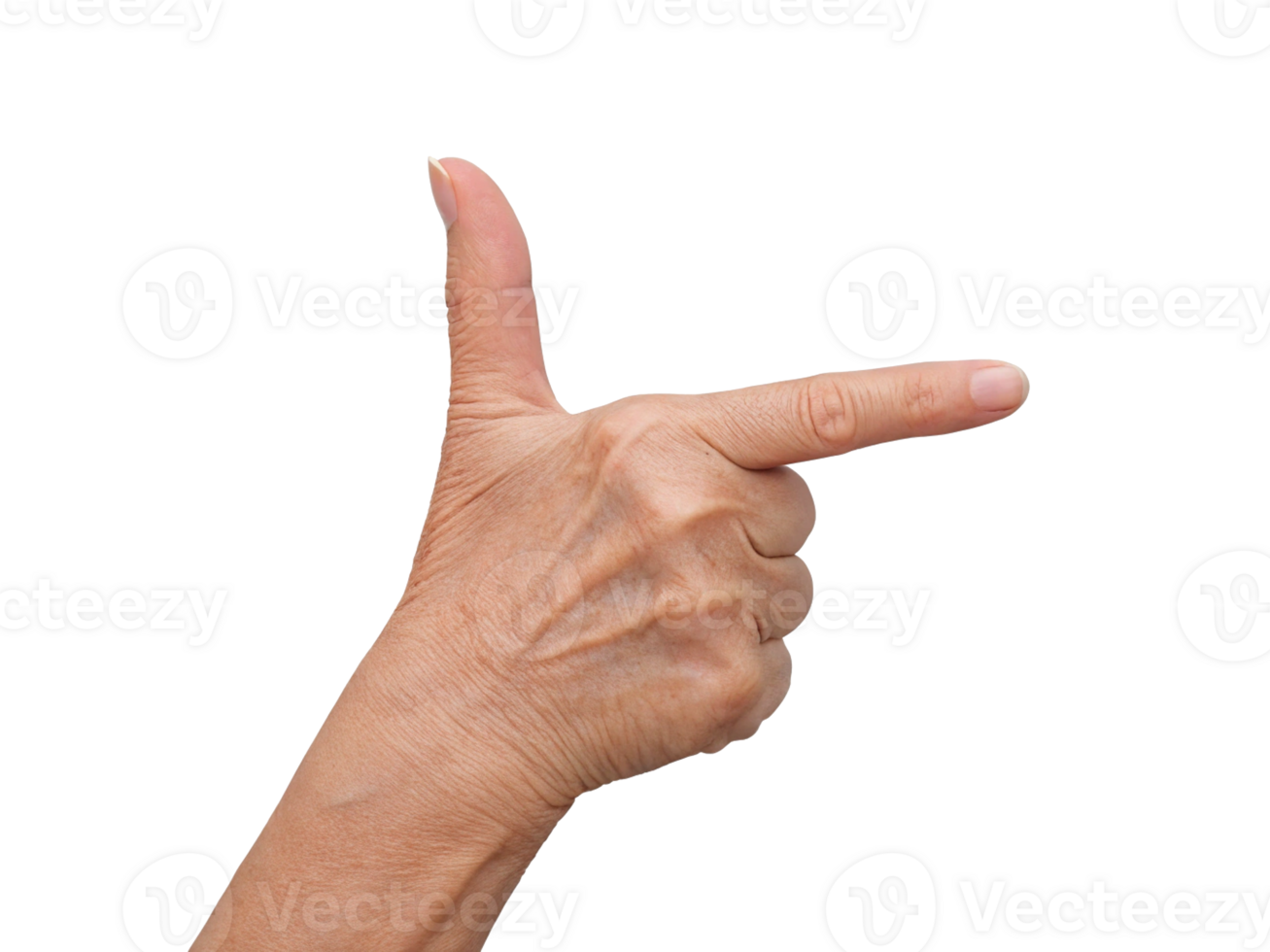 Senior Hand Pointing with Detailed Wrinkles and Skin Texture Transparent Background, Generated with AI png