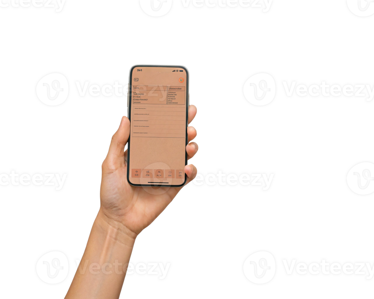 close up of hand holding a white smartphone mockup Transparent Background, Generated with AI png