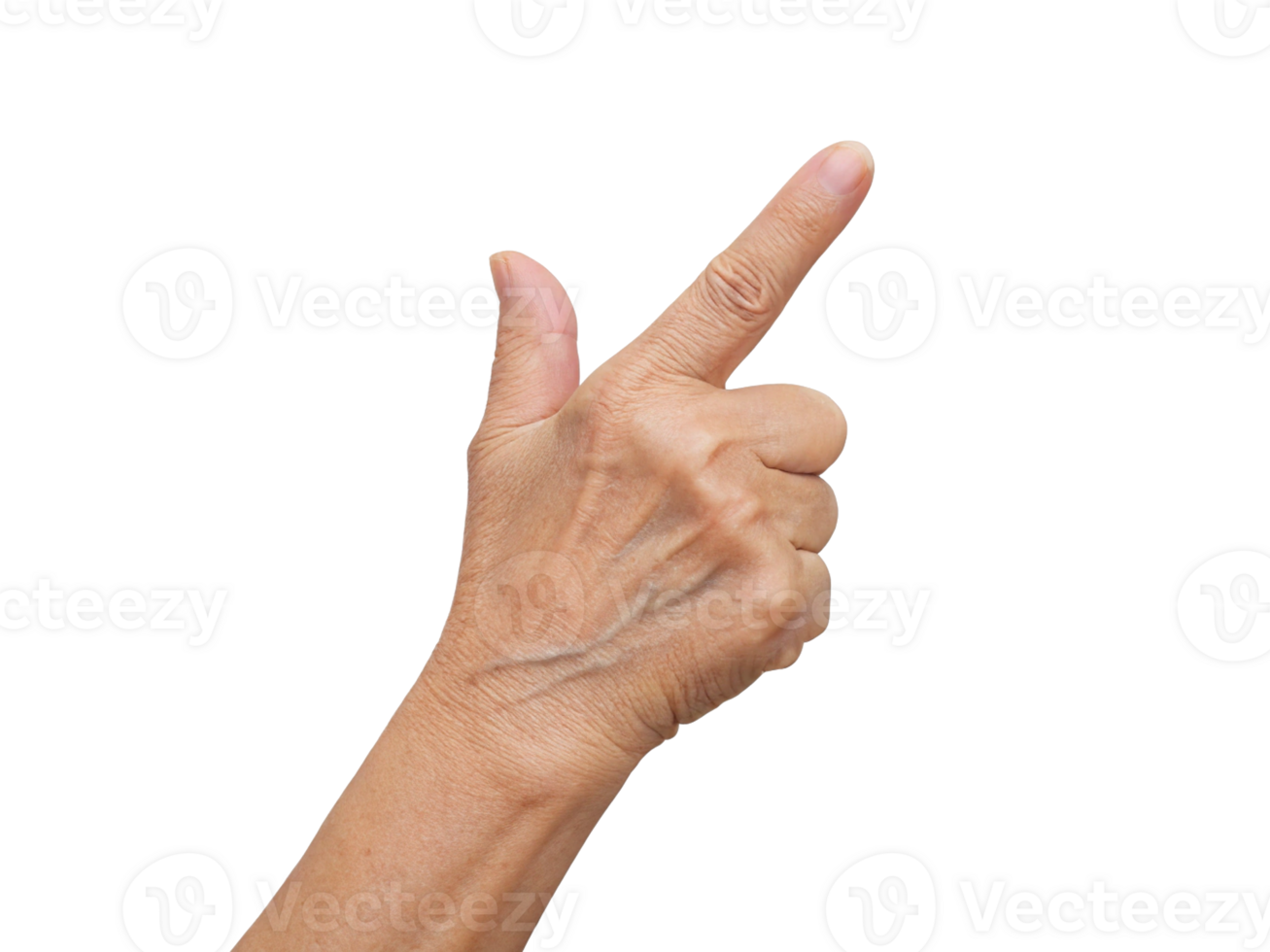 Close Up of Aged Hand Gesturing with Extended Index Finger Transparent Background, Generated with AI png