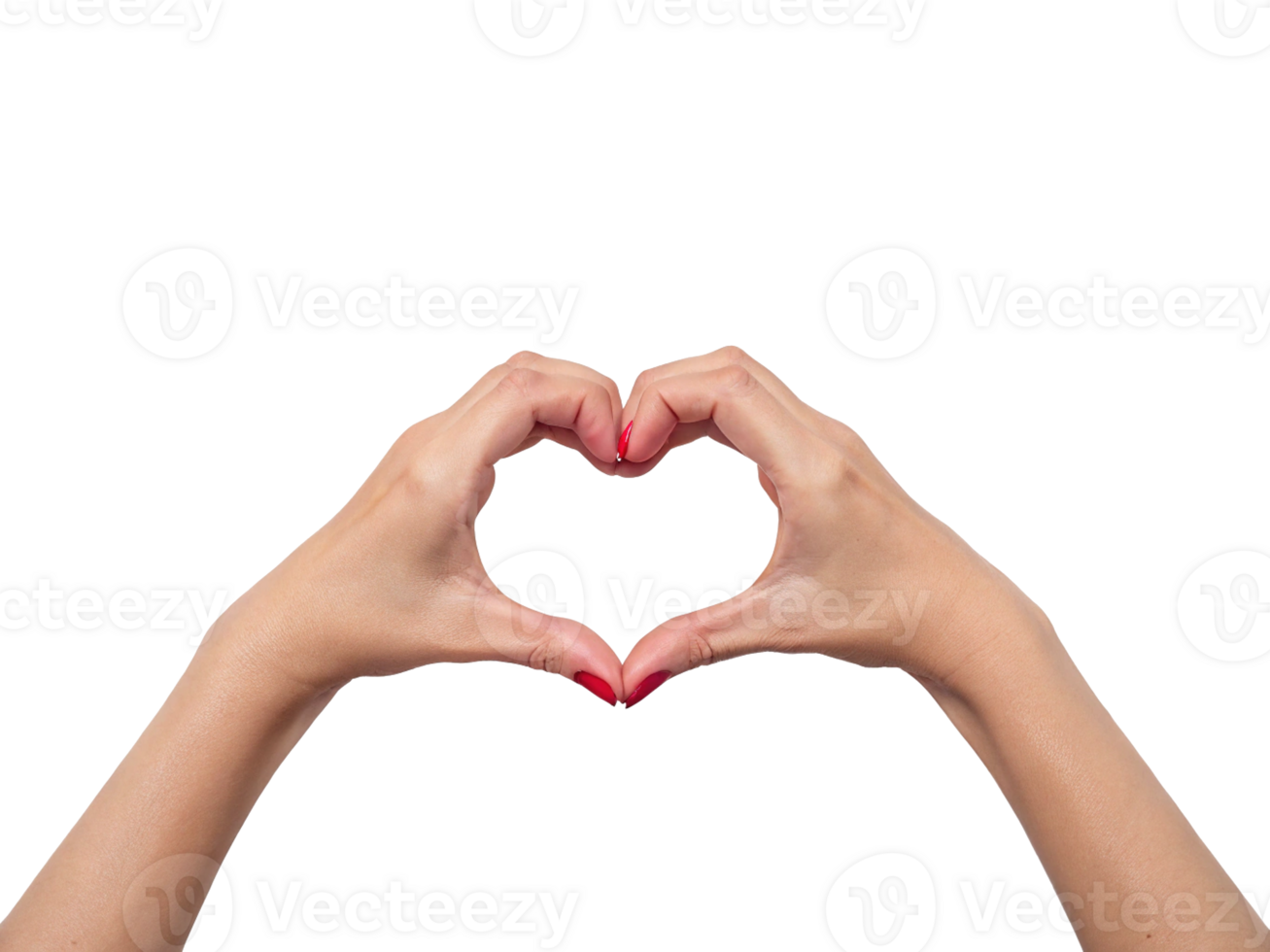 Heart Shape Hand Gesture with Red Nail Polish, Symbolizing Love Transparent Background, Generated with AI png