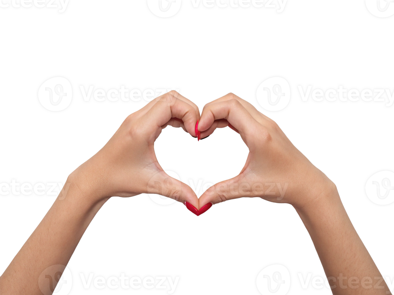 Close Up of Woman Hands Forming a Heart with Red Nails Transparent Background, Generated with AI png