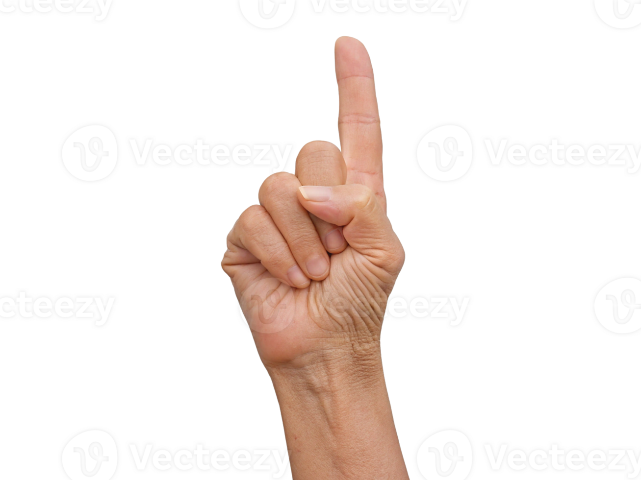 Wrinkled Hand Pointing with Index Finger, Elderly Gesture Transparent Background, Generated with AI png