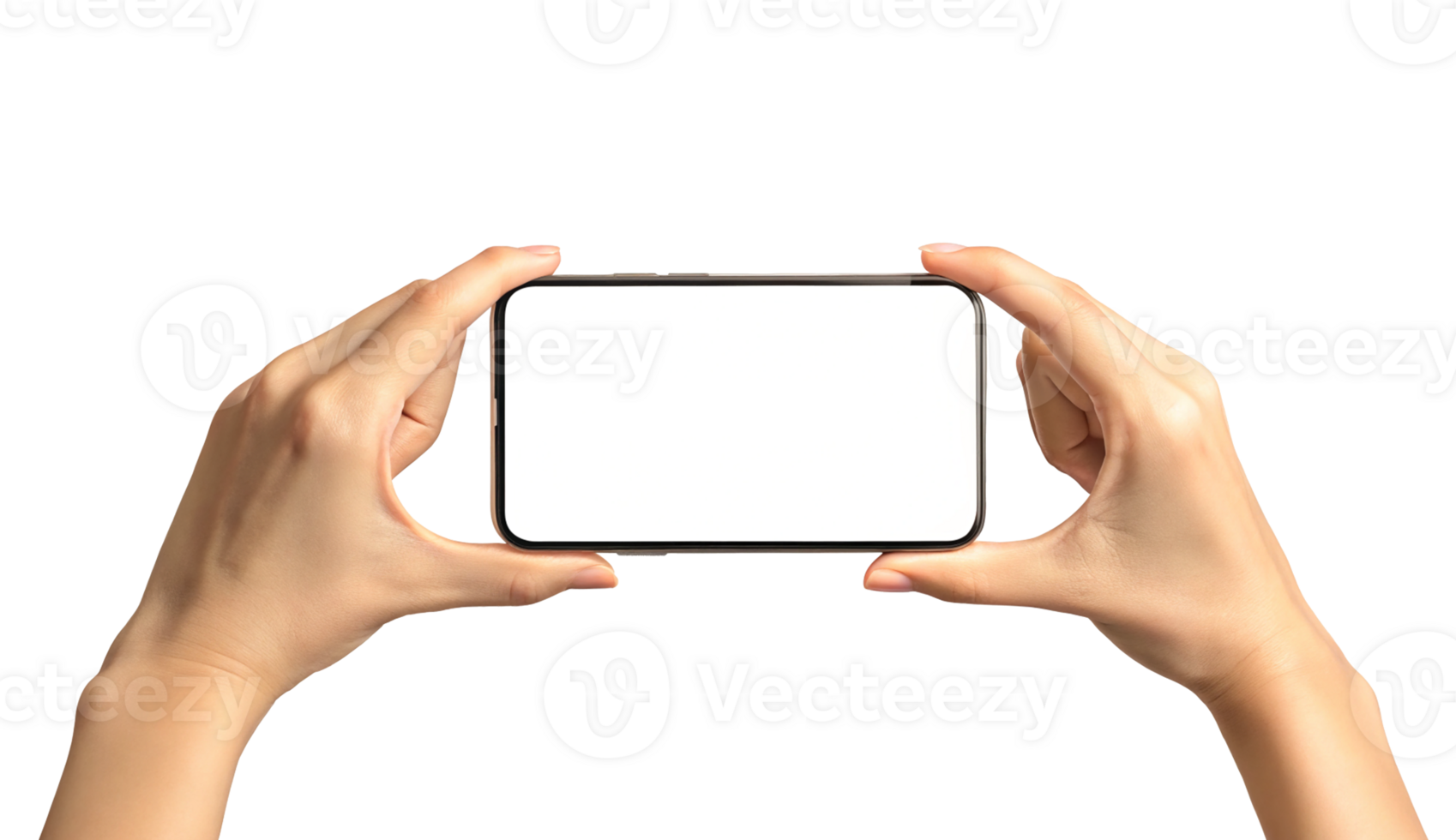 human hands holding a mobile phone mockup Transparent Background, Generated with AI png