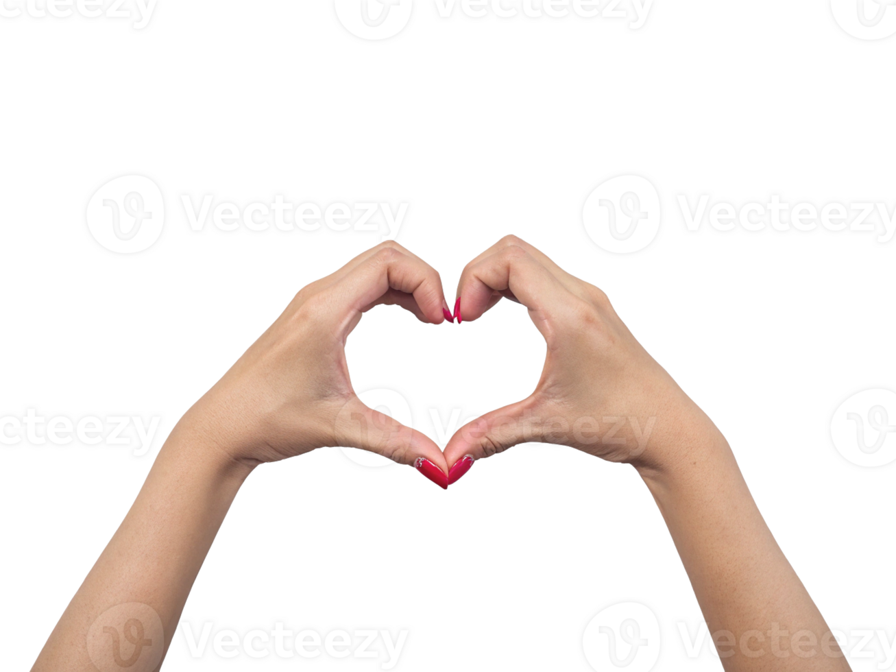 Cute Woman Hands Forming a Heart Shape with Red Nail Polish Transparent Background, Generated with AI png