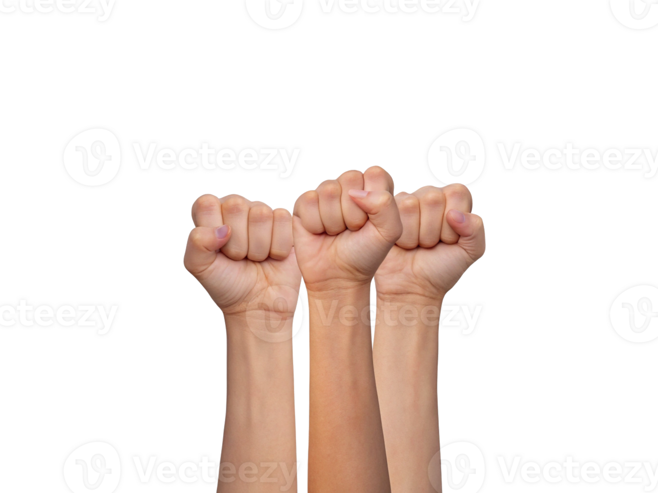 Strong Women Raising Fists in a Powerful Hand Gesture Transparent Background, Generated with AI png