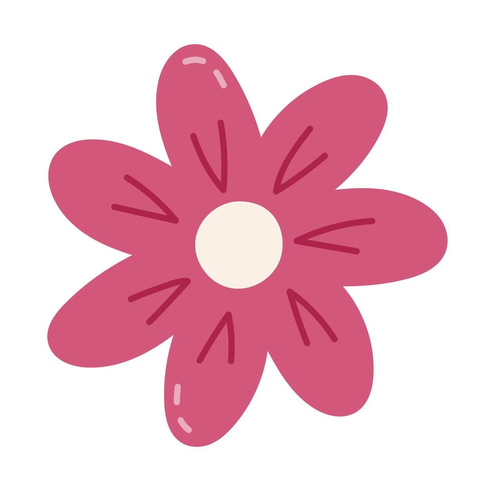 Lovely simple pink flower as sign of Easter, springtime, summer vibe. Cute hand drawn floral and botanical element isolated on white background for poster, greeting card, social media design. vector