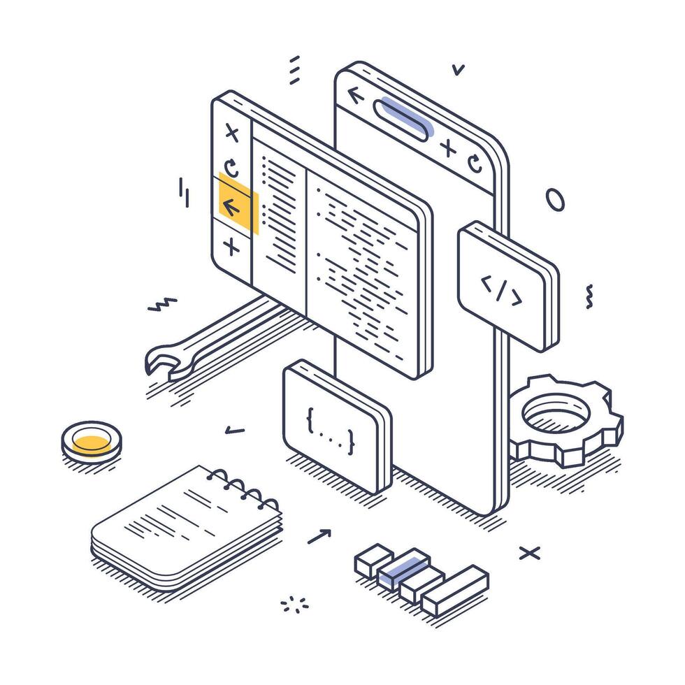 Web development tools and elements for an infographic on digital design processes vector