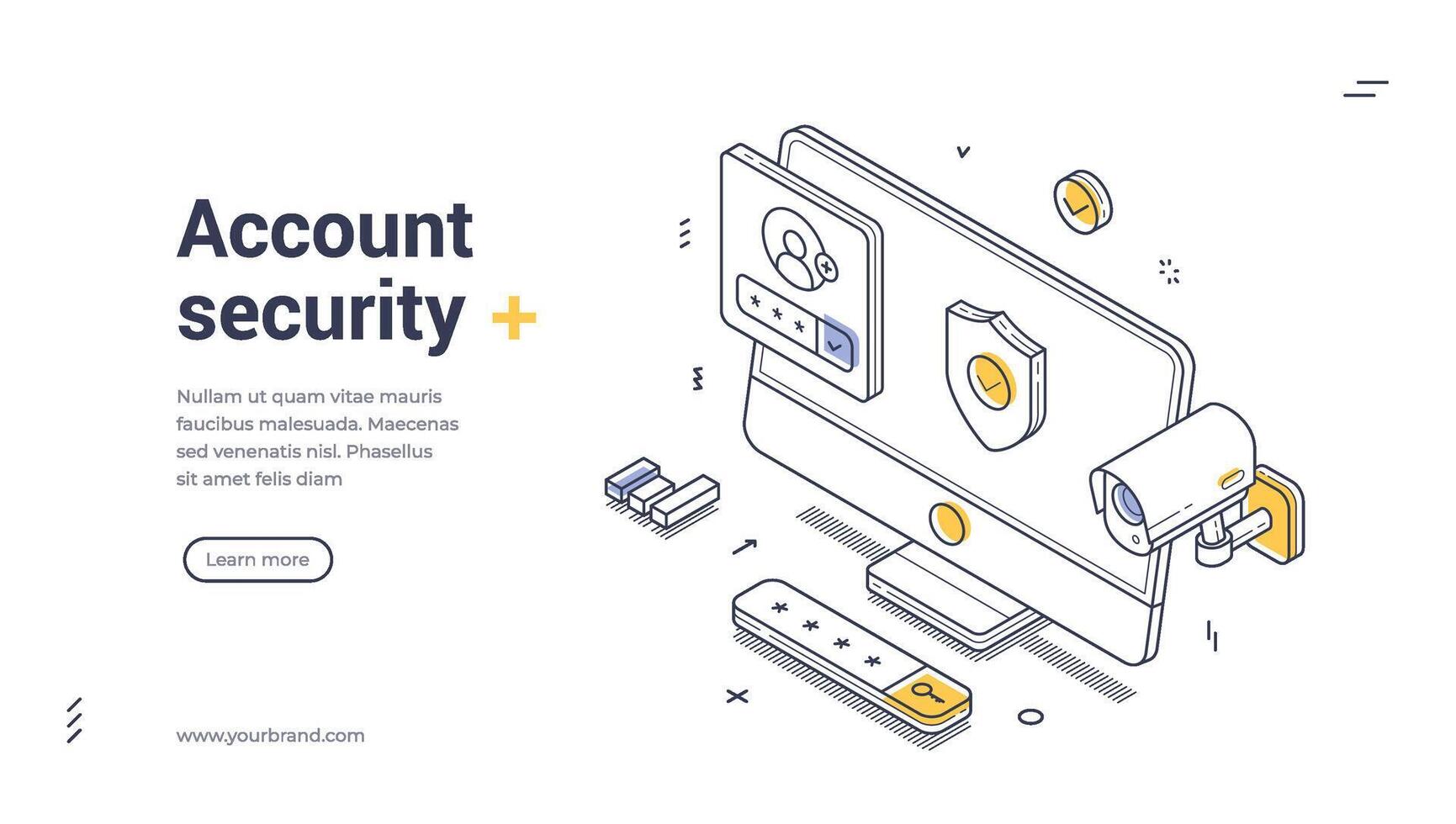seguro digital ambiente presentando un computadora, vigilancia cámara, y iniciar sesión elementos web bandera vector