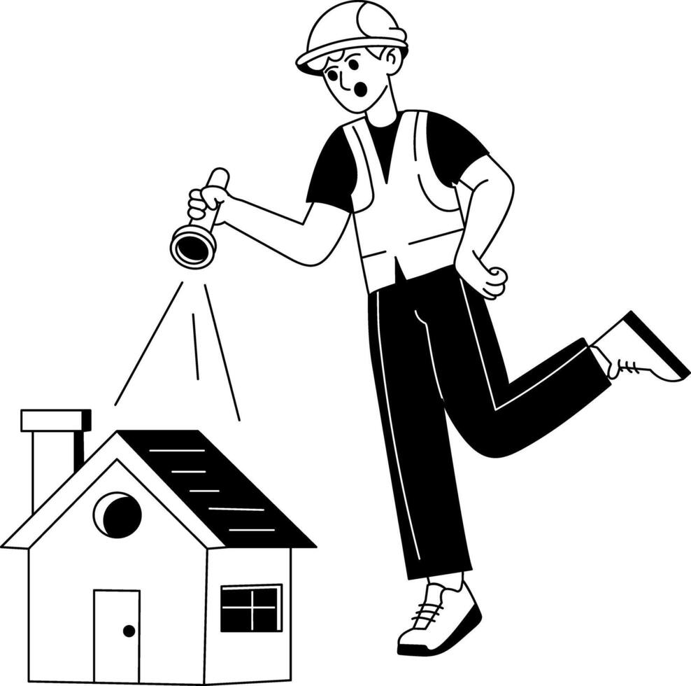 A glyph illustration of character doing home inspection vector