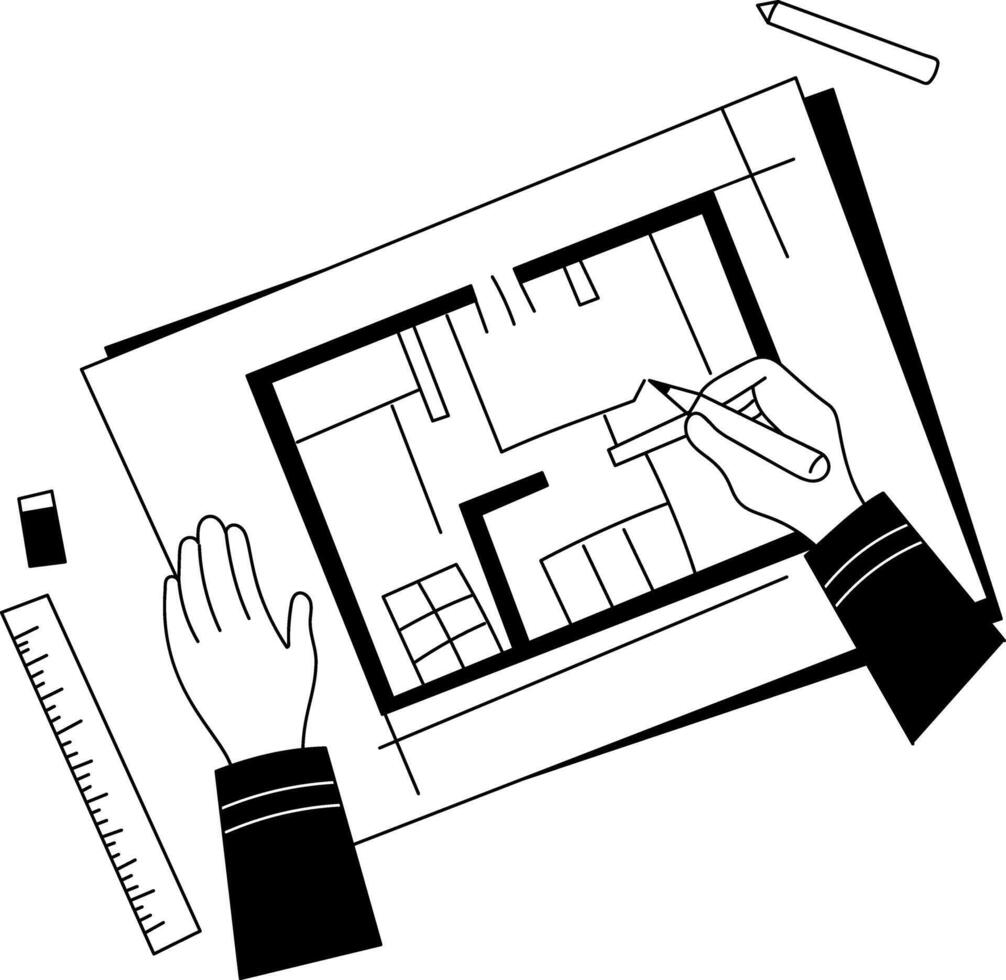 A glyph illustration of making a new home plan vector