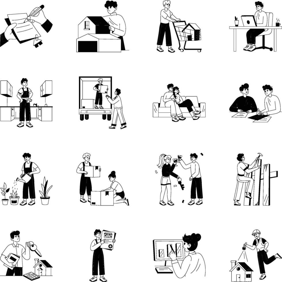 Bundle of Glyph Style Home Ownership Illustrations vector