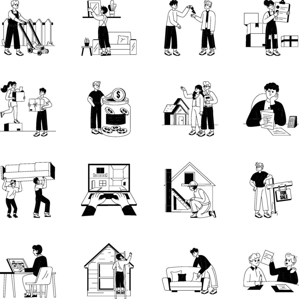 Set of Glyph Style Home Dealing And Shifting Illustrations vector