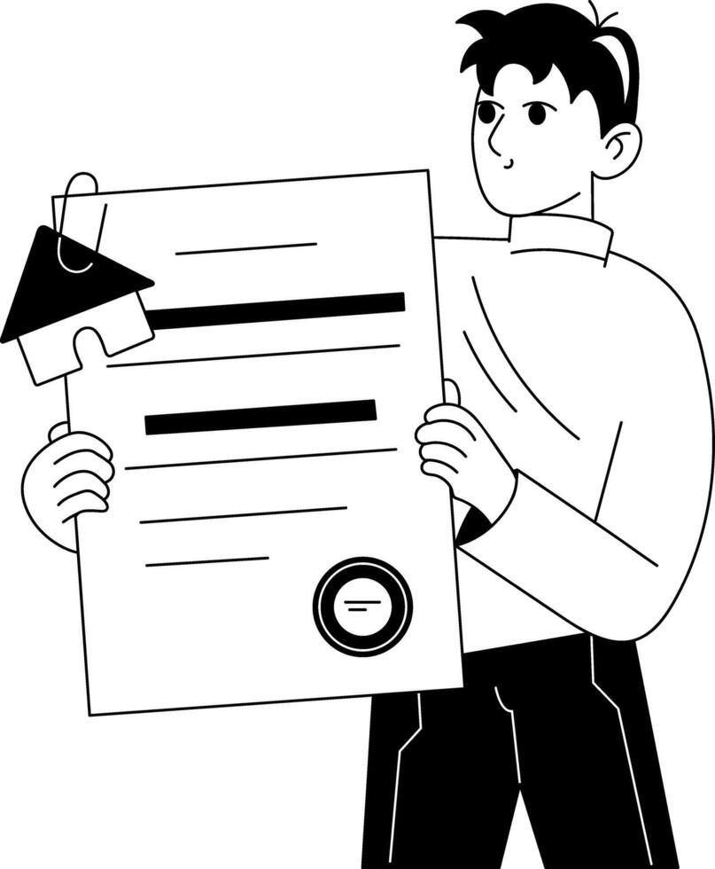 A character holding home document, glyph style illustration vector