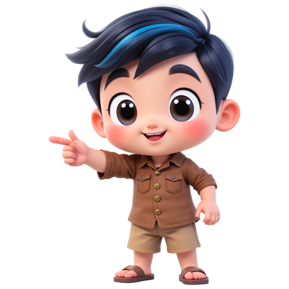 3D Cartoon Boy Character with Big Eyes and Blue Streak in Hair on Transparent Background png