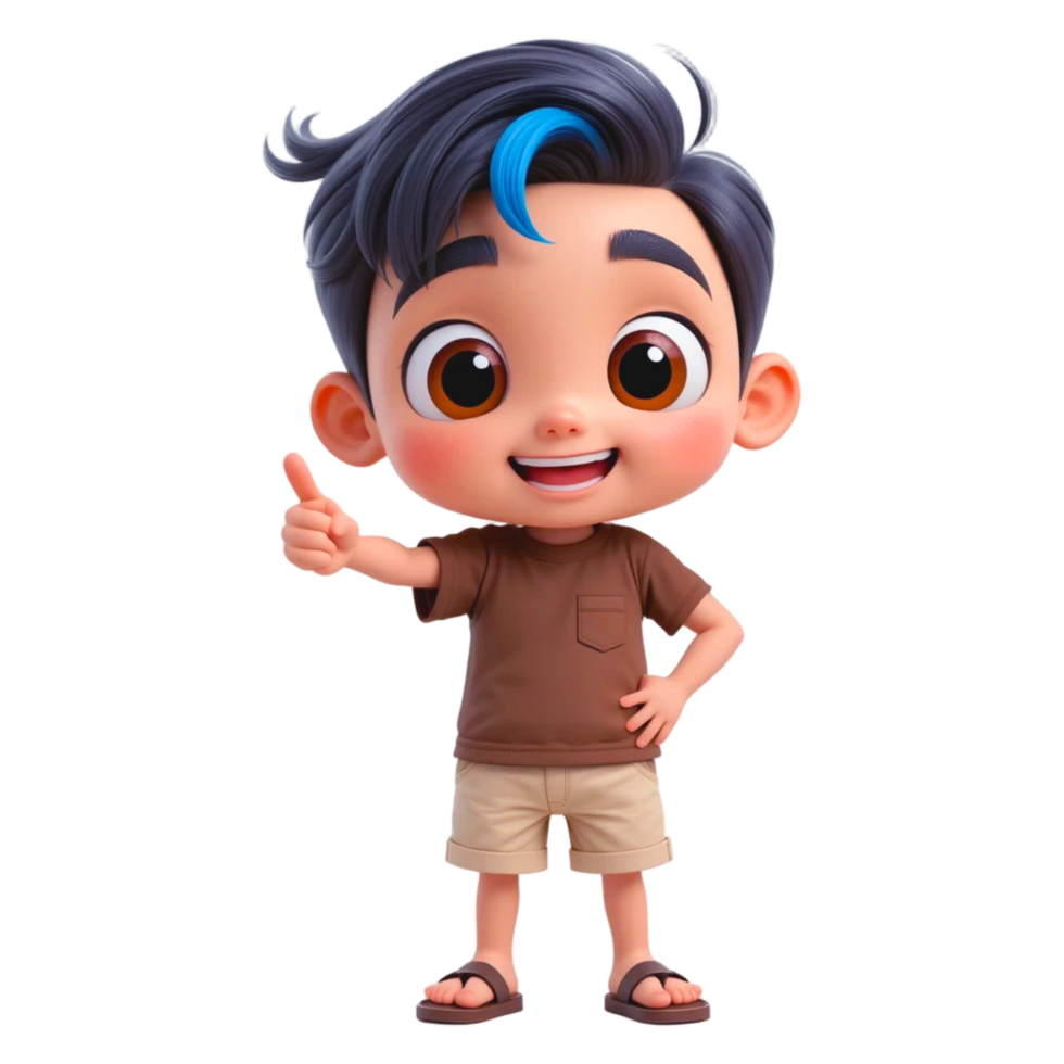 3D Cartoon Young Boy with Thumbs Up Gesture and Cheerful Expression in Pixar-Like Style png