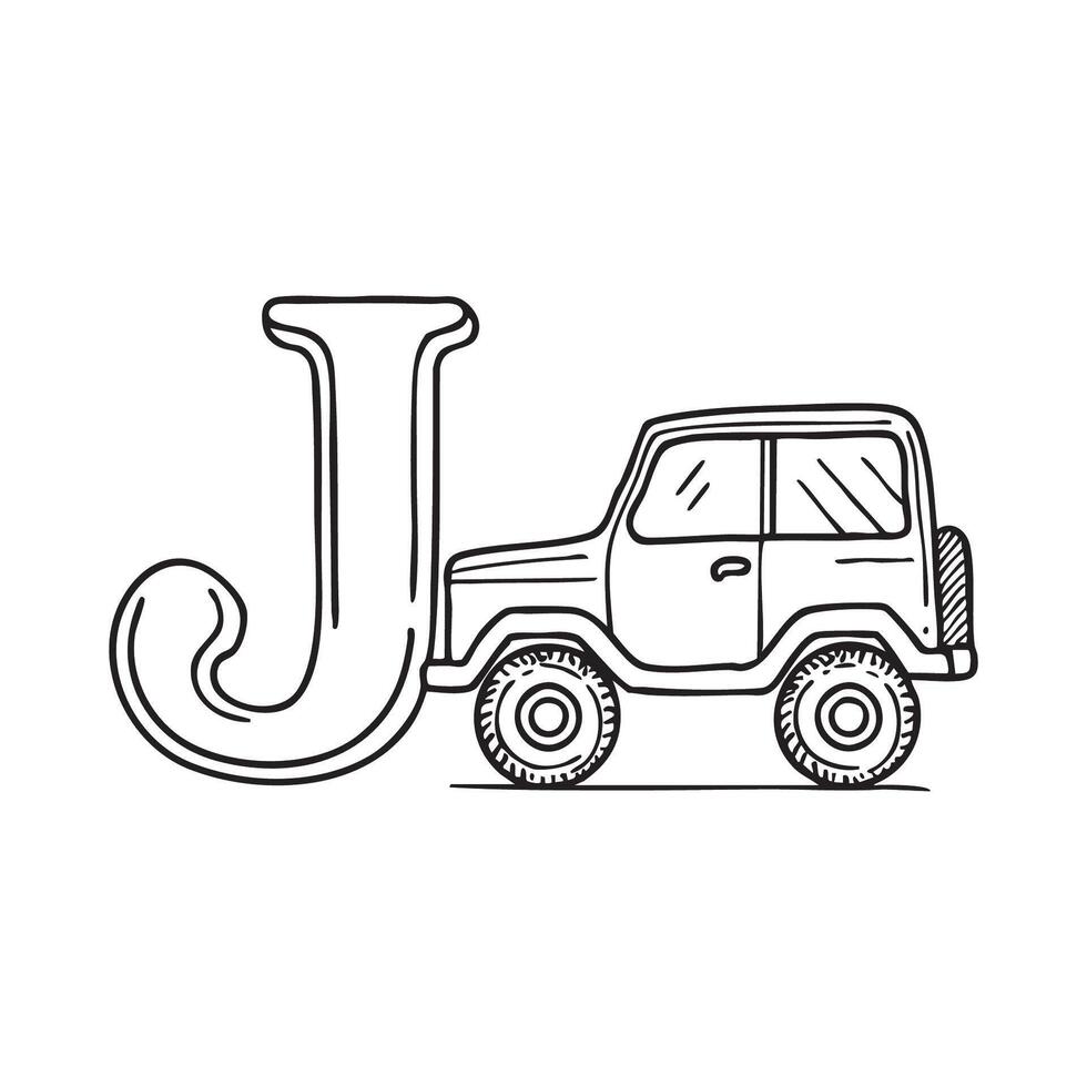 An illustration of off road vehicle with letter J beside it vector