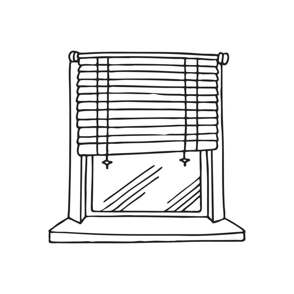 Wooden jalousie blinds partially opened on a window beside an old, dog eared novel vector