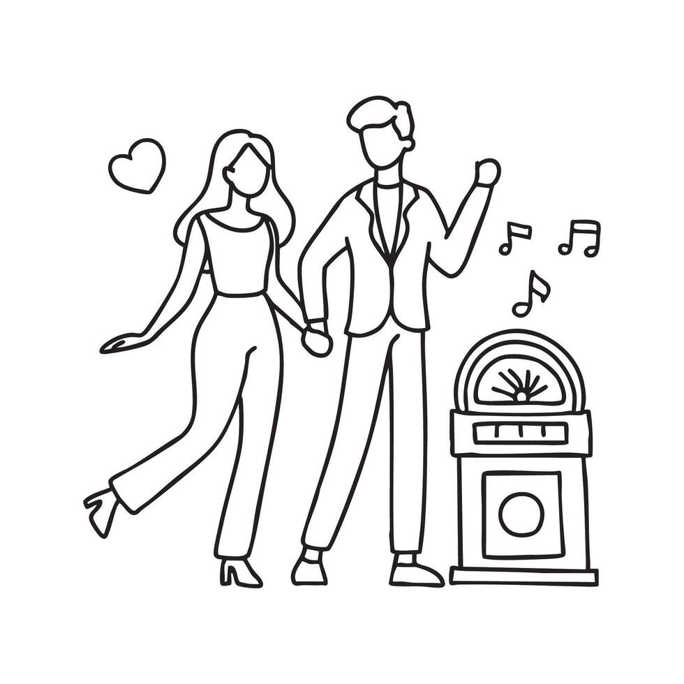 A couple dancing together, swaying to the music from a nearby jukebox vector