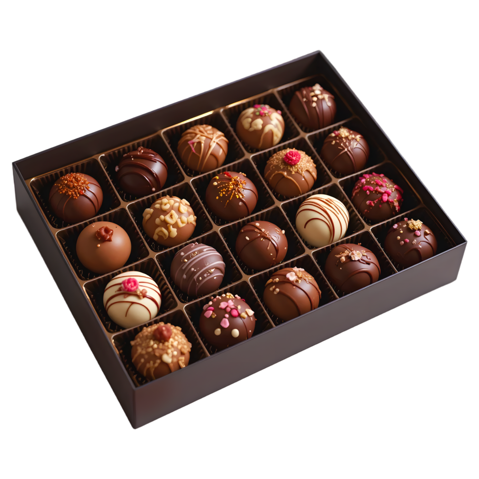 Luxurious Chocolate Truffles Assorted Gourmet Chocolates Artisanal Confectionery Box Elegant Dark Chocolate Pralines png
