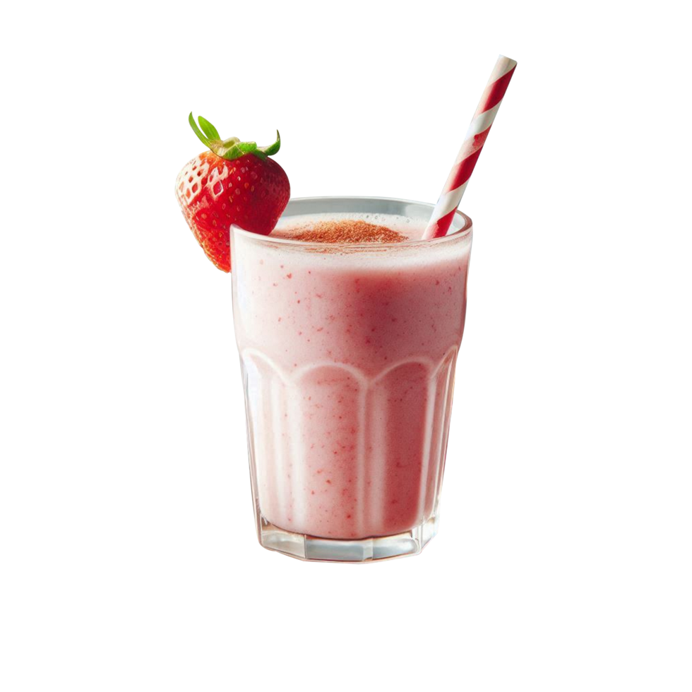 Strawberry Boost Smoothie in a glass with a straw. png