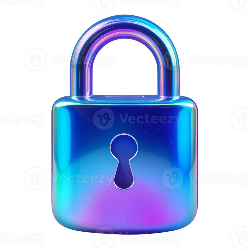 Iridescent Blue and Green 3D Lock Icon on Transparent Background png