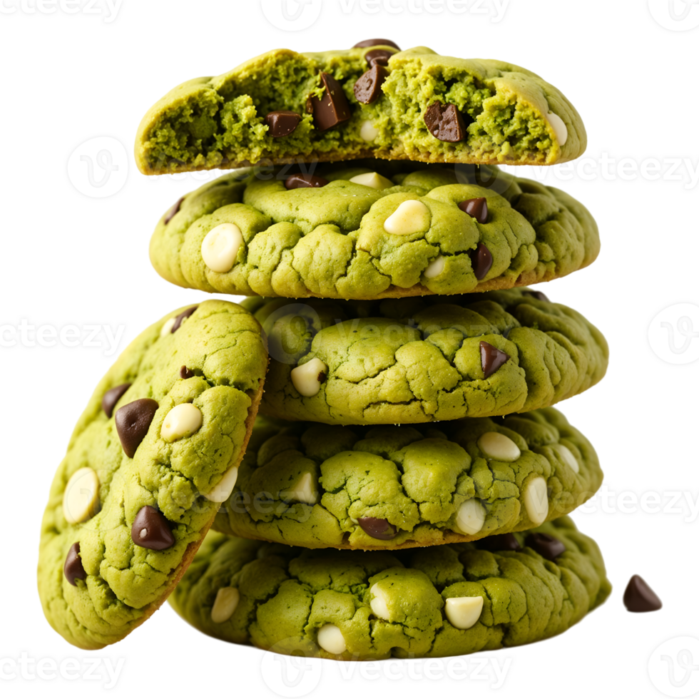 Matcha Green Chocolate Chip Cookie Stacks on Transparent Background png