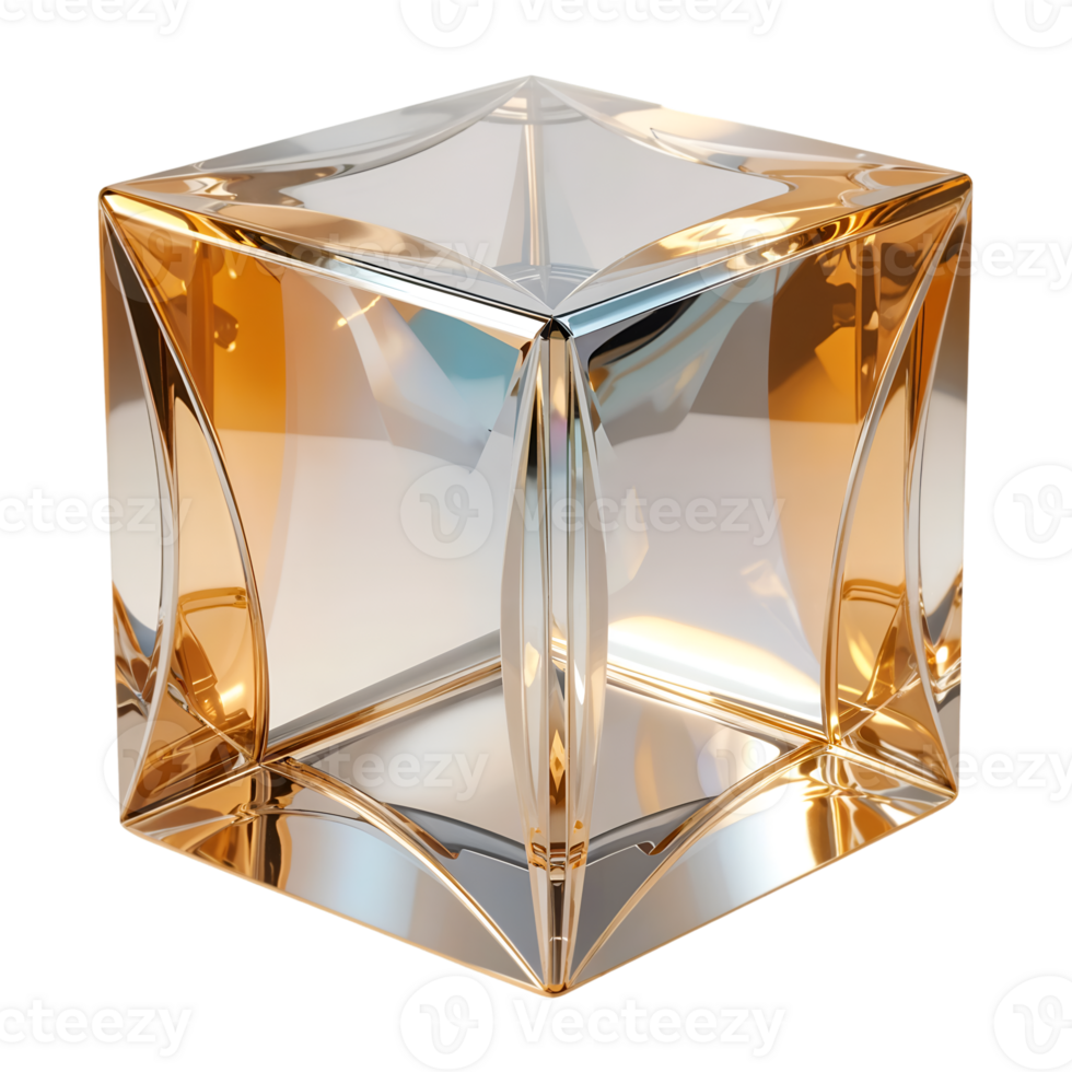 Gradient Metallic Cube with Iridescent Reflections on Transparent Background png