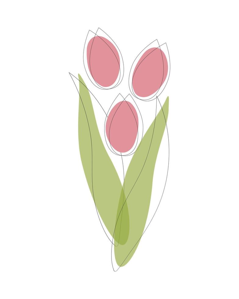 Red tulip bouquet, stylized illustration of tulips for holiday design, wedding, valentines day, mothers day. vector