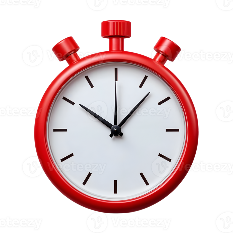 Red 3D Stopwatch Icon with Minimalist Design on Transparent Background png