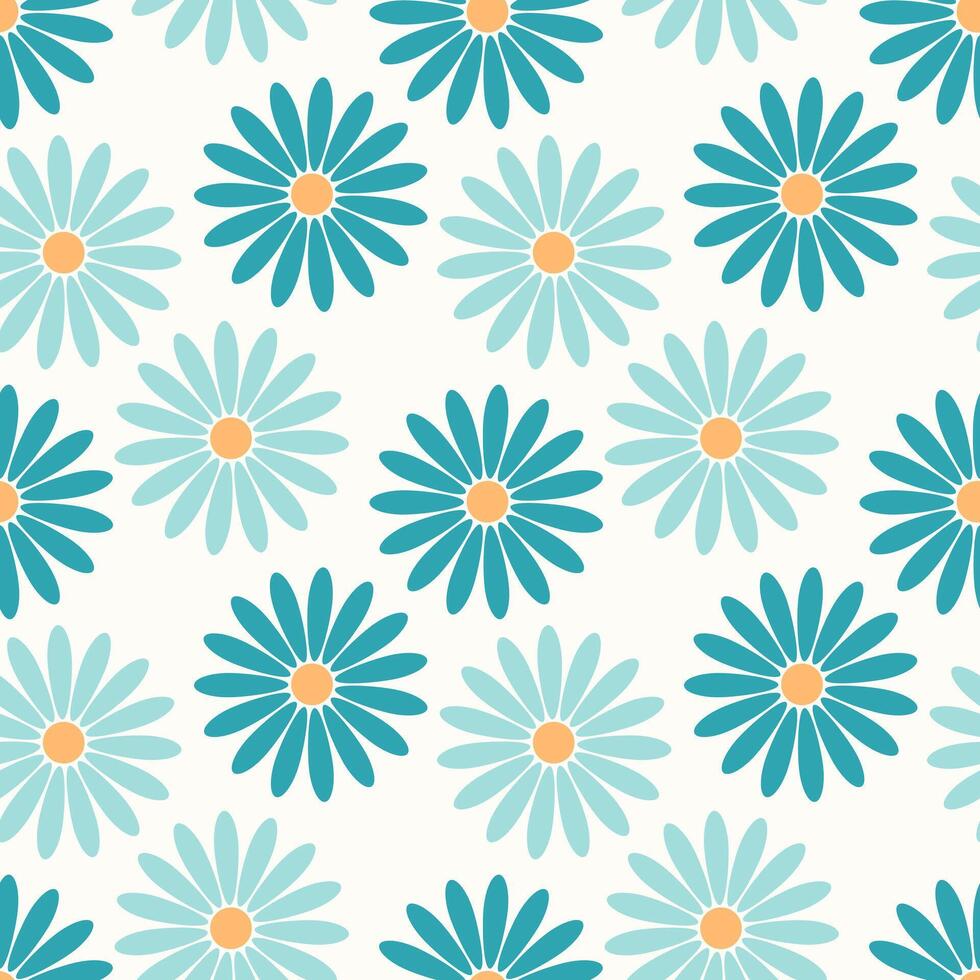 Spring vibe camomile, blue flowers pattern on pastel background. vector