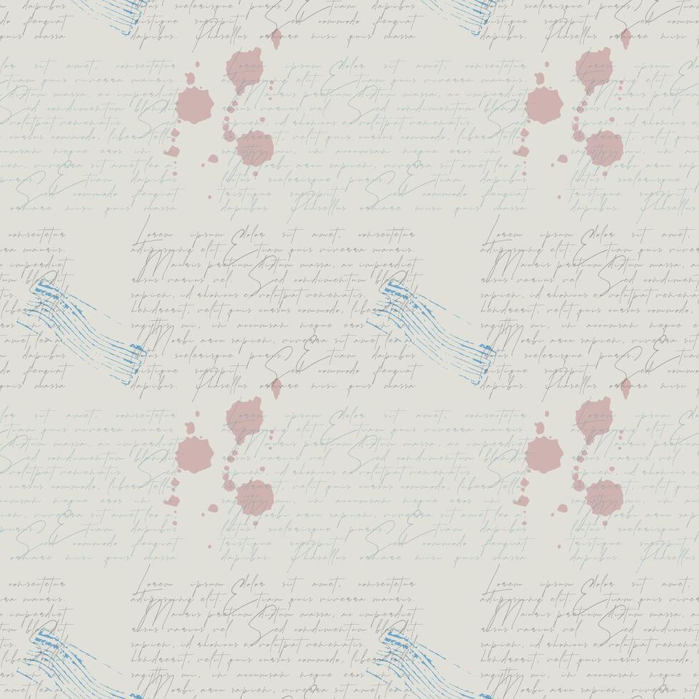 Antique vintage paper with scuff marks, stamp imprint and coffee drops. Seamless pattern with text Loren ipsum. vector