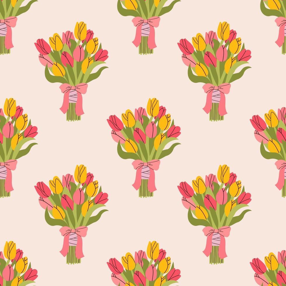 Cute pastel tulip flower element. Abstract cartoon seamless pattern. Texture for card, fabric, wrapping, textile, wallpaper, background, paper gif, scarf, phone case vector