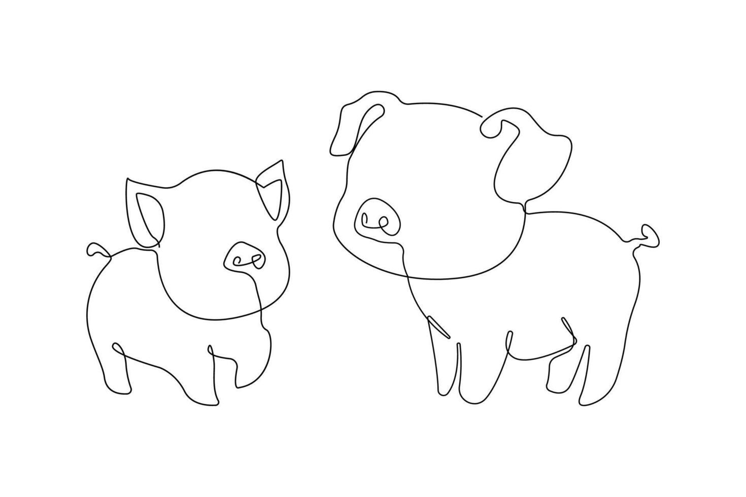 Hand-drawn pigs continuous outline . Pig animal line art logo. vector
