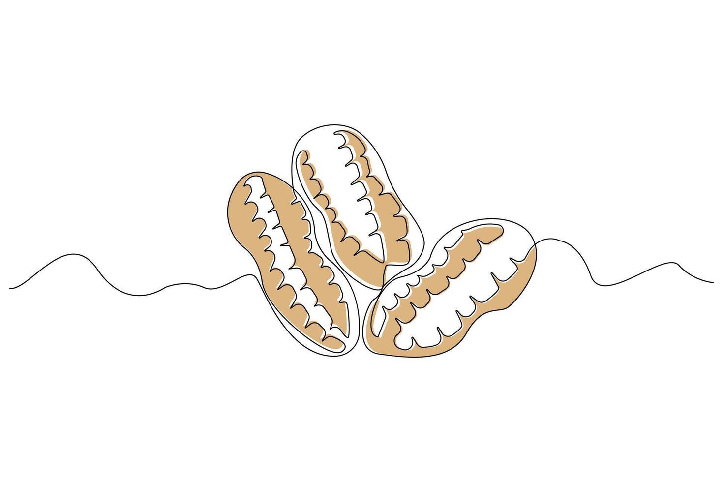 Continuous single-line art drawing of peanuts. Peanut food outline isolated on white background vector