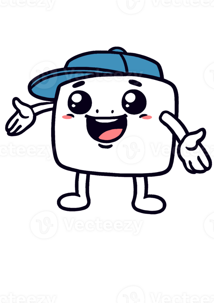 A cartoon marshmallow with a hat and a smile png
